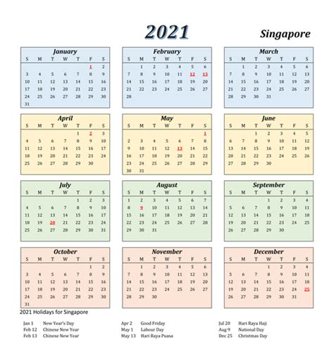 Printable Singapore 2021 Calendar With Holidays Pdf Calendar Dream