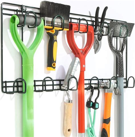 Double Garden Tool Rack Wall Mounted Tool Holder Hanging Rack With