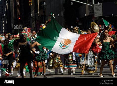 Mexican Americans Gather On Madison Avenue In New York For The Annual Mexican Independence Day