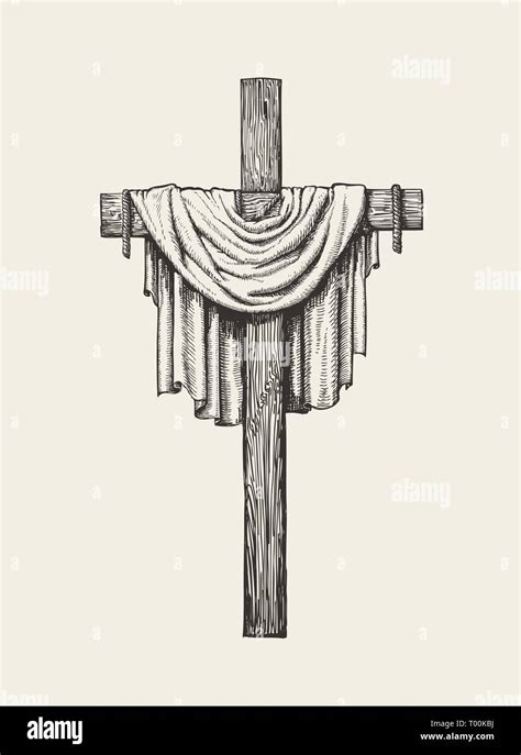 Crucifix Cross And Shroud Hand Drawn Religious Sign Sketch Vector