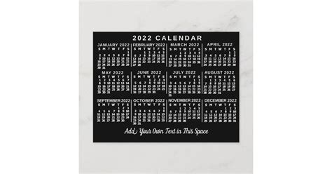 2022 Year Monthly Calendar Classic Black And White Postcard Zazzle