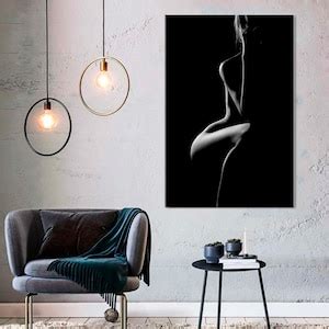 Nude Silhouette Girl Female Body Art Modern Decor Black And White Photo Print On Canvas Naked