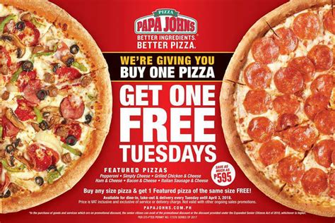 Manila Shopper Papa John S Buy1 Get1 Free Pizza On Tuesdays Promo February April 2018