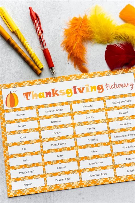 Easy Thanksgiving Pictionary Game Free Printable Play Party Plan