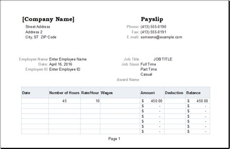 Employee Payslip Template For Ms Excel Excel Templates Excel