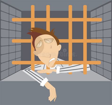 Sad Prisoner Stays Behind Bars Illustration Stock Vector Illustration