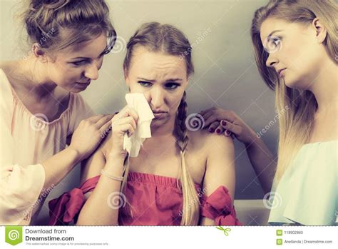 Friends Helping Sad Woman Stock Photo Image Of Crying 118902860