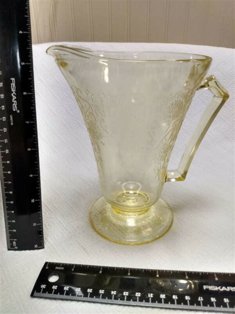 Vintage Depression Glass Hazel Atlas Footed Pitcher Florentine Poppy