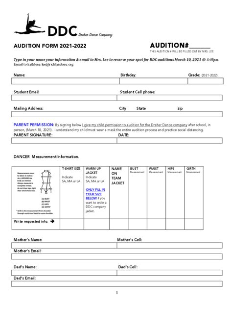 Fillable Online Dance Audition Form Template Fill Out And Sign