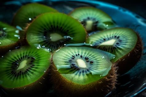 Premium Ai Image Kiwi Fruit Is In A Blue Bowl With Water Droplets