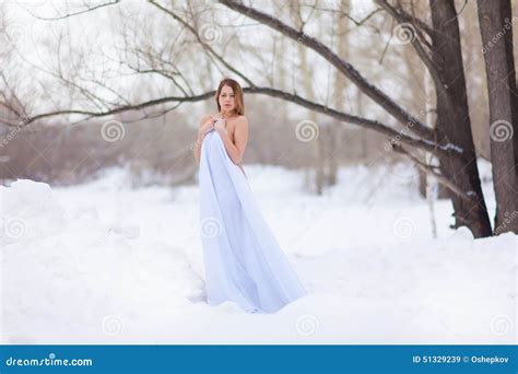 Naked Girl In Winter Forest Stock Image Image Of Model Cold