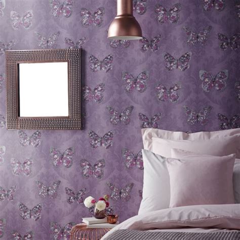 Butterfly Wallpaper Girls Bedroom Decor Pink White Teal Purple Glitter Metallic Ebay