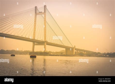View Of Historic Second Howrah Bridge On Hooghly River Kolkata India