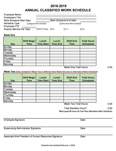 Employee Work Schedule Template All Business Templates