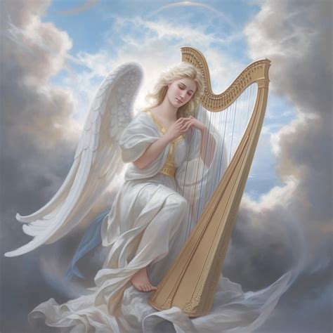 Premium Ai Image A Painting Of An Angel Playing A Harp