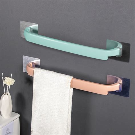 Self Adhesive Bathroom Towel Bar Brushed Stainless Steel Bath Wall