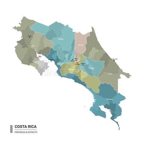 Costa Rica Higt Detailed Map With Subdivisions Administrative Map Of