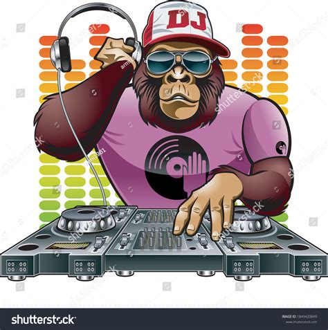 Cartoon Dj Monkey Mixing Music Stock Vector Royalty Free 1849420849
