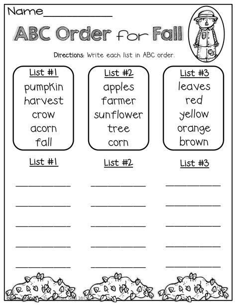 Write the word lists in alphabetical order. The Moffatt Girls: Fall Math and Literacy Packet (1st Grade) | Abc order worksheet, First grade ...