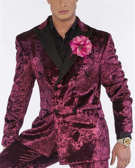 Mens Suits Crushed Velvet Wine Burgundy Prom Suits Angelino