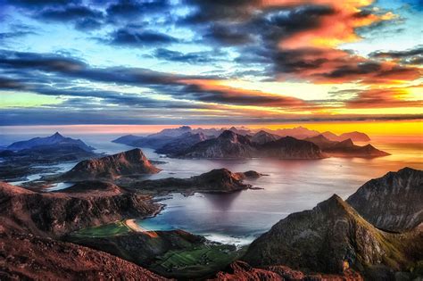 Wallpaper Landscape Mountains Sunset Sea Rock