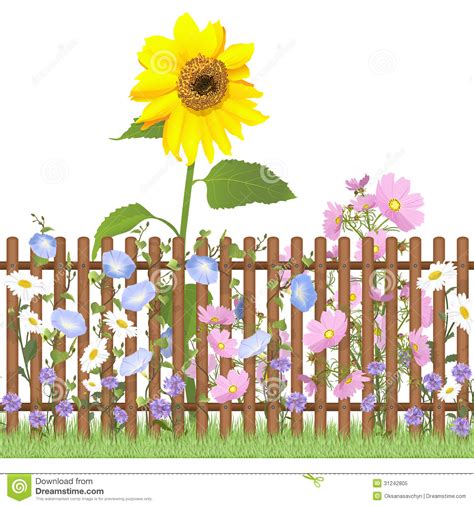 Tree vegetables fence flowers farm vector illustration. Flower gardens clipart - Clipground