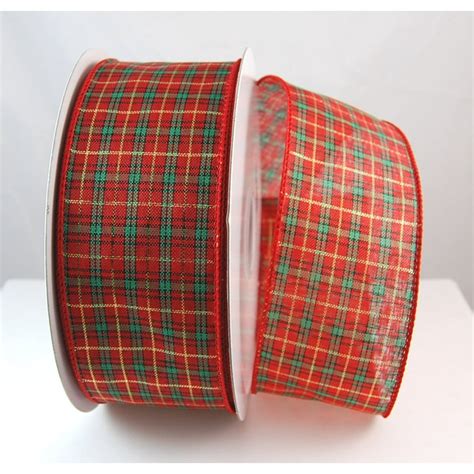 Plaid Holiday Wired Red And Gold Plaid Christmas Ribbon 2 12 50