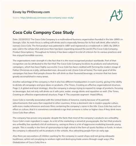 Coca Cola Company Case Study Phdessay Com