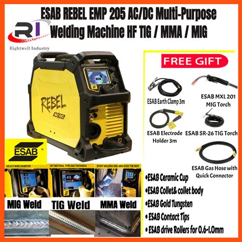 Esab Rebel Emp Ic Ac Dc Hf Tig Mig Mma Multi Purpose Welding Machine