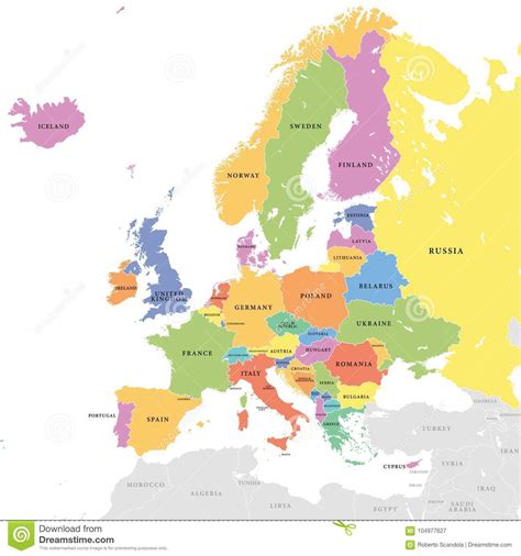 Vector Colored European Map Stock Vector Illustration Of