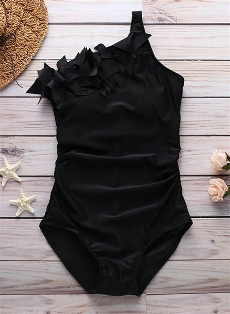 Womens One Shoulder Ruffle Ruched One Piece Swimsuit Solid Padded