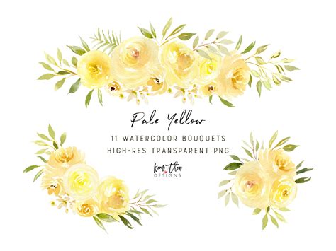 Pale Yellow Floral Watercolor Clipart Light Yellow Etsy
