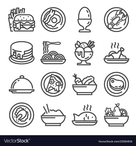 Food Icon Set Gray Outline Style Royalty Free Vector Image