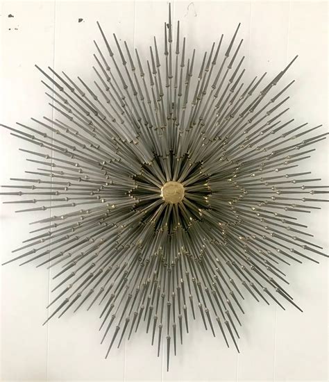 Mid Century Modern Mixed Metal Sunburst Wall Sculpture For Sale At