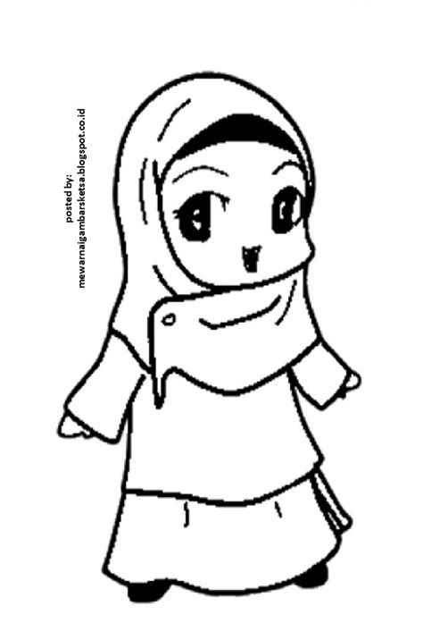 Tugas mewarnai ini bisa dikerjakan di rumah maupun sekolahan. Mewarnai Gambar: Mewarnai Gambar Sketsa Kartun Anak Muslimah 11