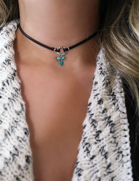 Sterling Silver Turquoise Necklace Deerskin Leather Choker