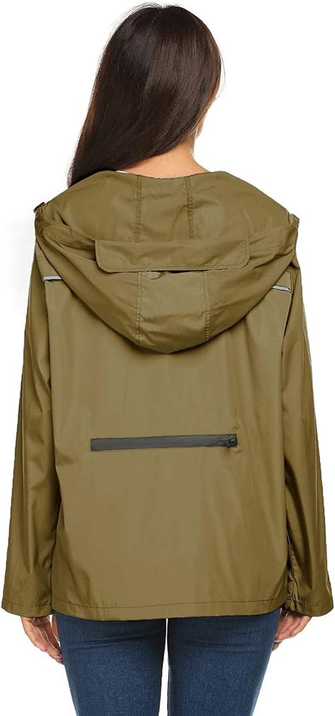 Avoogue Womens Short Lightweight Packable Raincoat With Back Zipper