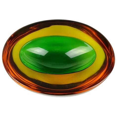 Murano Sommerso Green Yellow Amber Italian Art Glass Geode Cut Bowl Dish For Sale At 1stdibs