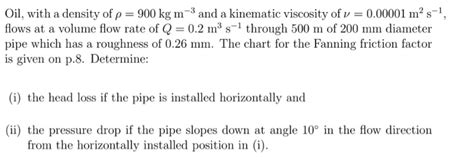 Solved Oil With A Density Of 900 Kg M 3 And A Kinematic Chegg