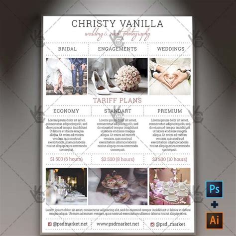 How to price portrait photography? Wedding Photographer Pricelist - Free A4 Flyer PSD/AI Template