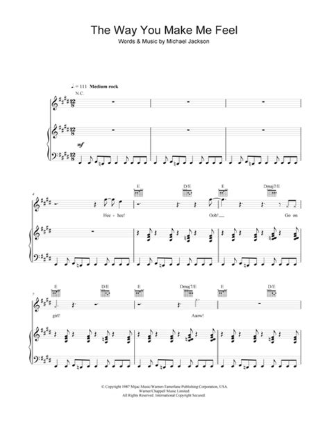 The Way You Make Me Feel Sheet Music By Michael Jackson Piano Vocal
