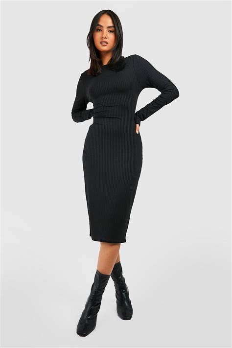 Womens Basic Rib Crew Neck Midi Dress Boohoo Uk