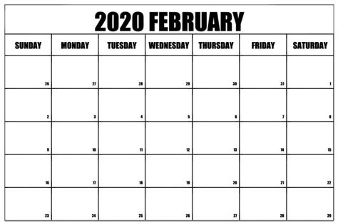 Free Printable February 2020 Blank Calendar Templates Download