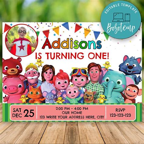 Editable Cocomelon Birthday Invitation Template Free