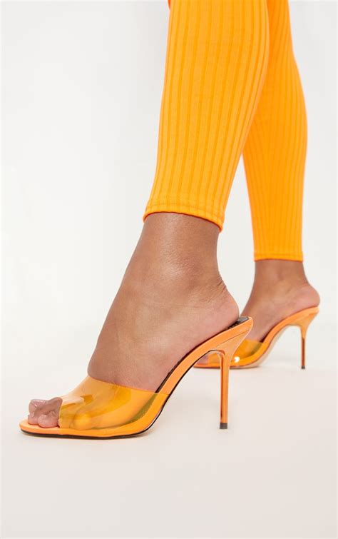Orange Mid Heel Clear Mule Shoes Prettylittlething Ca