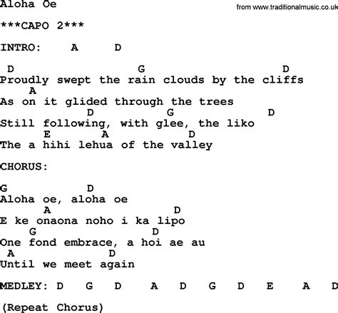 Johnny Cash song: Aloha Oe, lyrics and chords