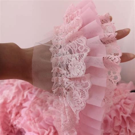 50cm Pink Chiffon Ruffle Lace Trim 3 Layer Pleated Ribbon Sewing 394