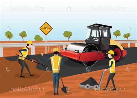 Road Construction Vector The Process Of Building A New Road Road