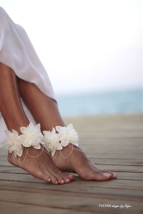 Barefoot Sandal Flowers Tangled On Chain Beach Wedding Etsy Beach