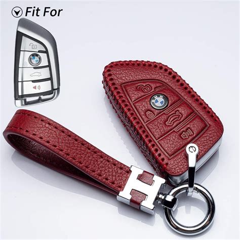 Leather Bmw Key Fob Cover With Keychaincar Key Case Replacement For